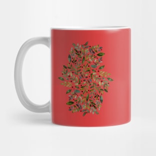 Seasonal branches and berries - green on red Mug